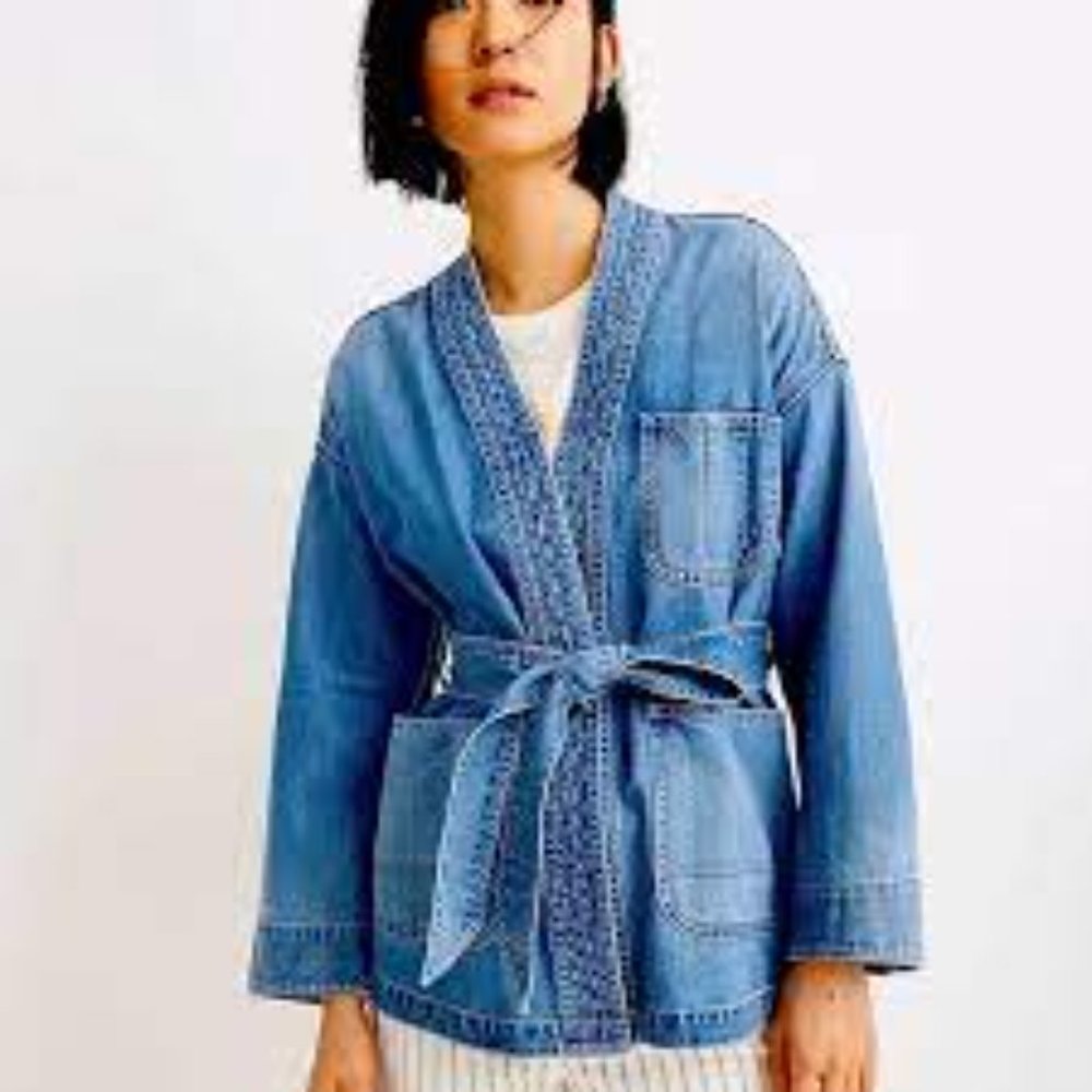 Workwear Kimono Style Wrap Denim Jacket Size XS Women’s
